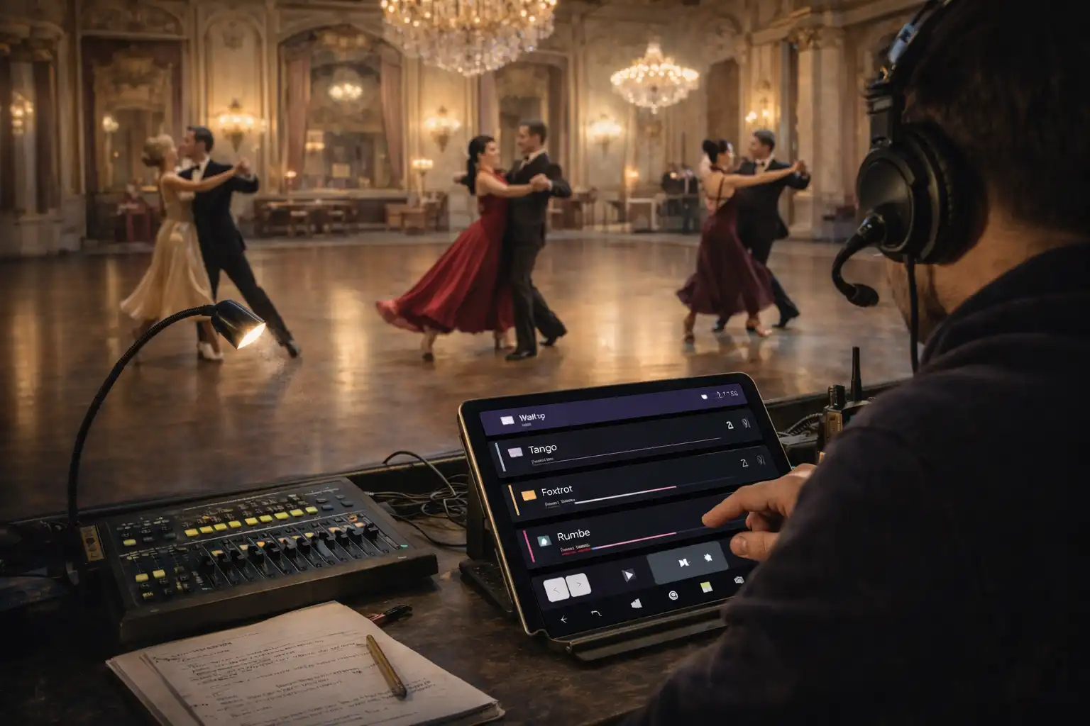 Dance teacher using a tablet playlist app to control music cues