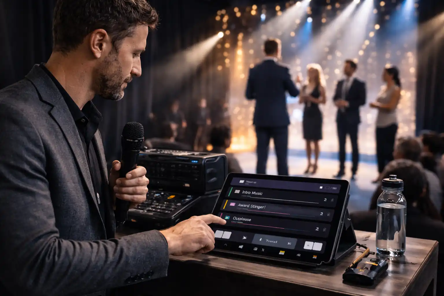 Event host triggering audio cues during a live event