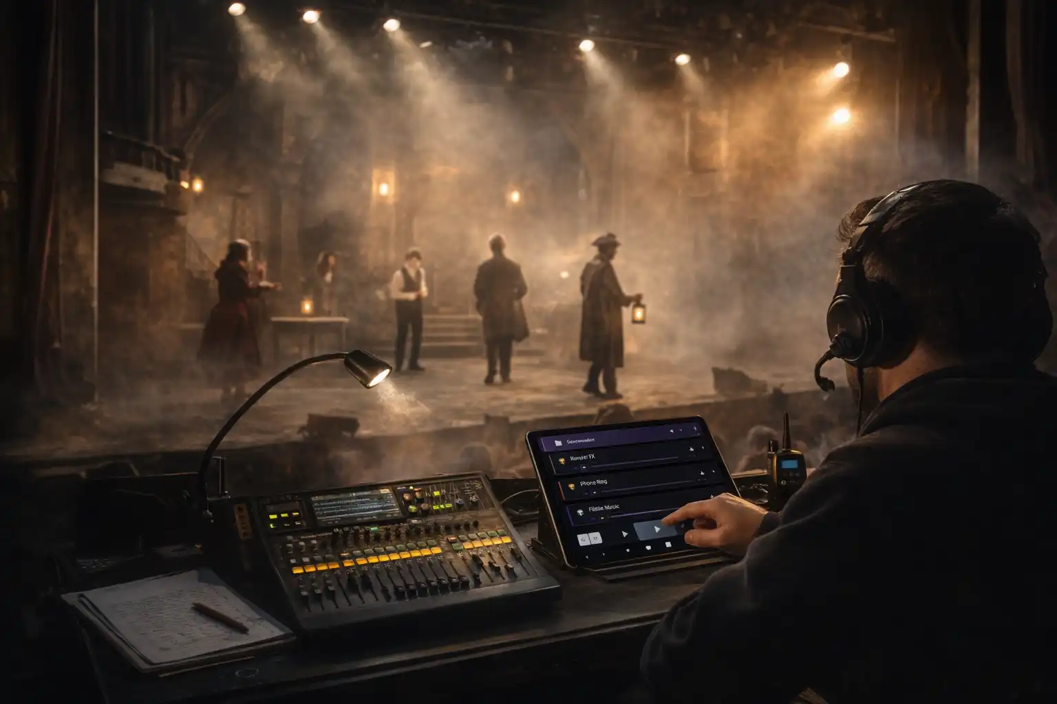 Theatre sound cues triggered during a live stage performance